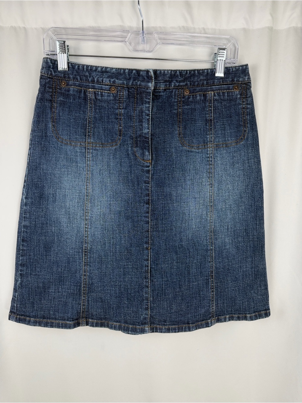 LOFT Stretch Denim A-Line Skirt Size 6 Blue 20” Y2K Patch Pocket